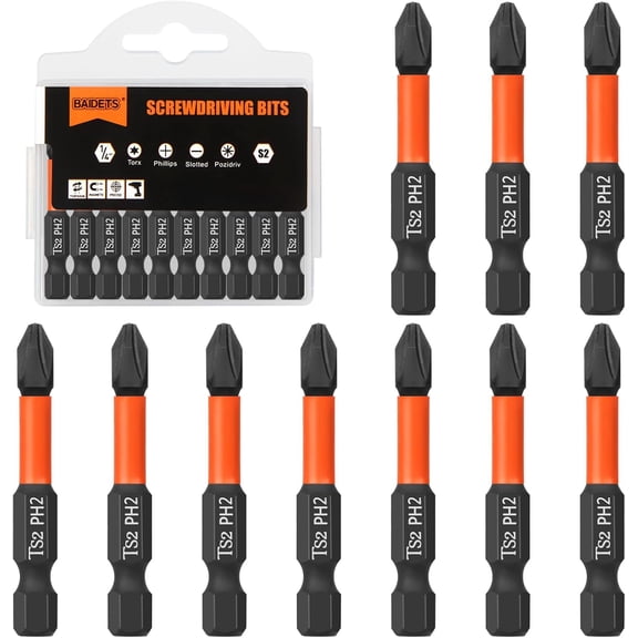 MKEUDQ-Pro PH2 Screwdriver Bit Set - Phillips Screwdriver 10 pieces, 50mm length, 1/4" hex shank bit assortment, with Storage Box
