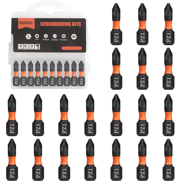 MKEUDQ-Pro PZ1 Bit Assortment - Screwdriver Bits Set 20Pcs, 25mm Length, Pozi Screwdriver Bit, 1/4 Inch Hex Shank, with Storage Box