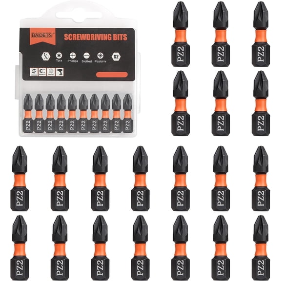 MKEUDQ-Pro PZ2 Bit Assortment - Screwdriver Bits Set 20Pcs, 25mm Length, Pozi Screwdriver Bit, 1/4 Inch Hex Shank, with Storage Box