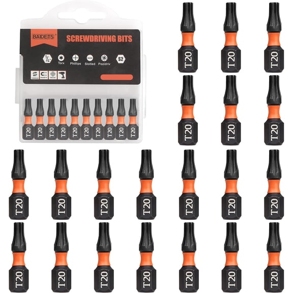 MKEUDQ-Pro T20 Bit Assortment - Screwdriver Bits Set 20Pcs, 25mm Length, Torx Screwdriver Bit, 1/4 Inch Hex Shank, with Storage Box