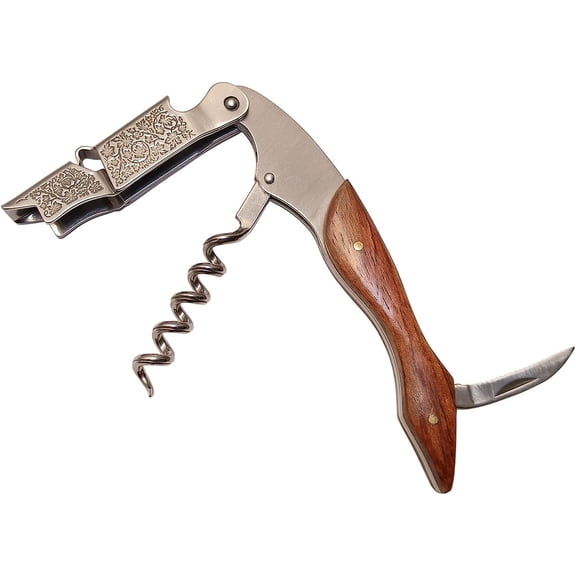 MKEUDQ-Professional Waiter Corkscrew, Wine and Beer Bottle Opener for Bar Restaurant Waiters, Bartenders, Made of Heavy Duty Stainless Steel & Naturalwood