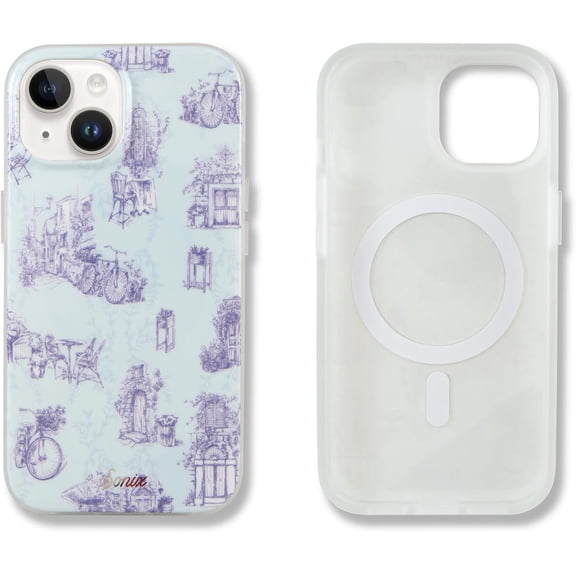 MKEUDQ-Protective Phone Case for iPhone 15, 14, 13 | Compatible with MagSafe | 10ft Drop Tested | Bleu Toile