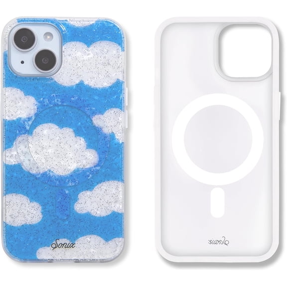 MKEUDQ-Protective Phone Case for iPhone 15, 14, 13 | Compatible with MagSafe | 10ft Drop Tested | Glitter Clouds | Day Dream