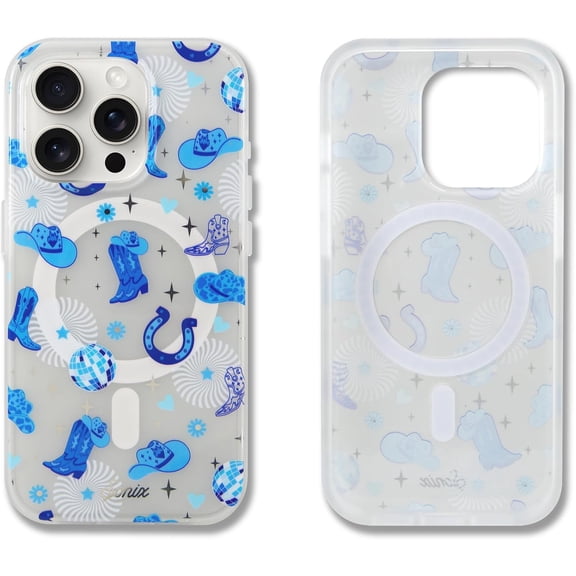 MKEUDQ-Protective Phone Case for iPhone 15 Pro | Compatible with Magsafe | 10ft Drop Tested | Disco Cowgirl