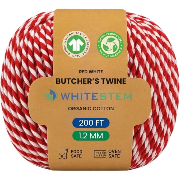 MKEUDQ-Red & White Twine 200ft - 12 PLY Strong Cotton String for Gift Wrapping, Baking, Crafts, Butchering, Holiday Dcor, DIY Projects, Packaging & Pastry Boxes - Pack of 1