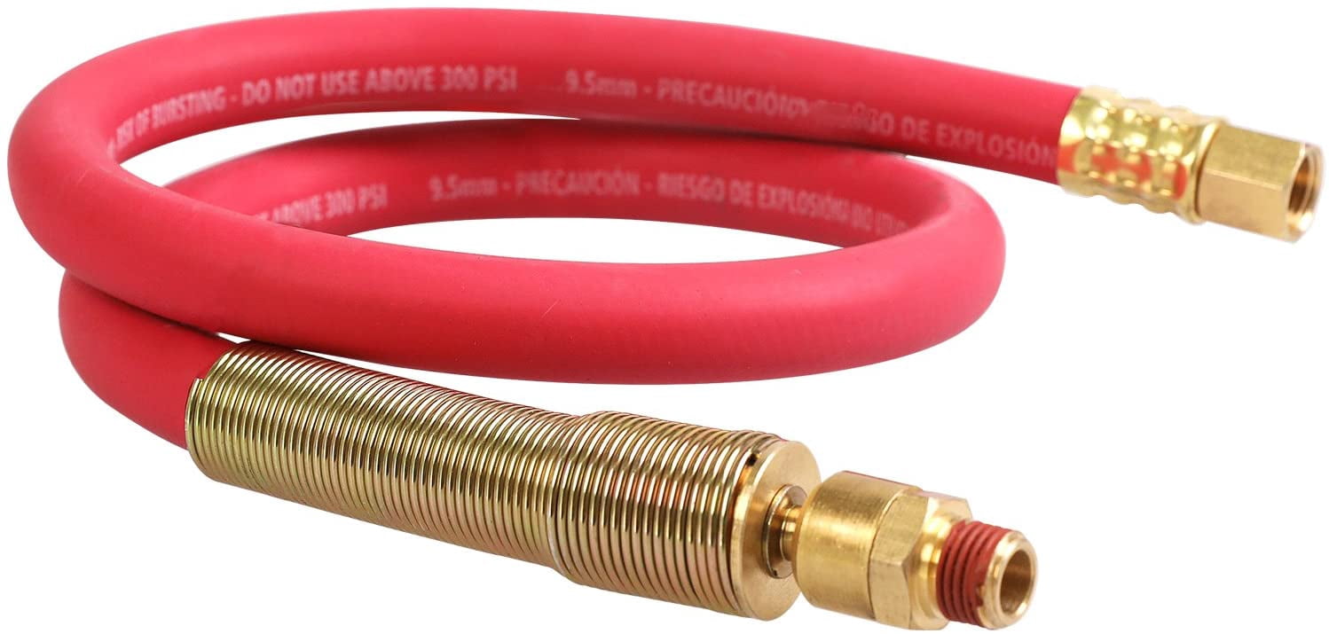 MKEUDQ-Rubber Lead-in Air Hose, 3/8" X 30" (1/4 in. MNPT Ball Swivel x 1/4 in. FNPT Ends), 300 PSI, Red Heavy Duty Air Compressor Lead- in Hose
