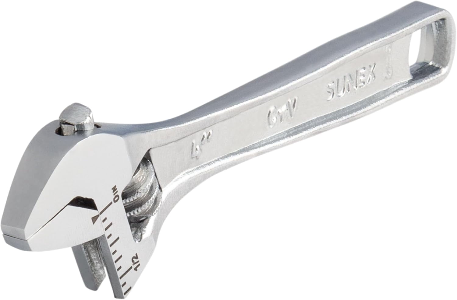 MKEUDQ-SUNEX Tools 4" Adjustable Wrench, Forged Chrome Vanadium Steel with 0.5625" Jaw Capacity, Quick-Adjust Knurl, Dual SAE & Metric Scale, Anti-Rust Coating