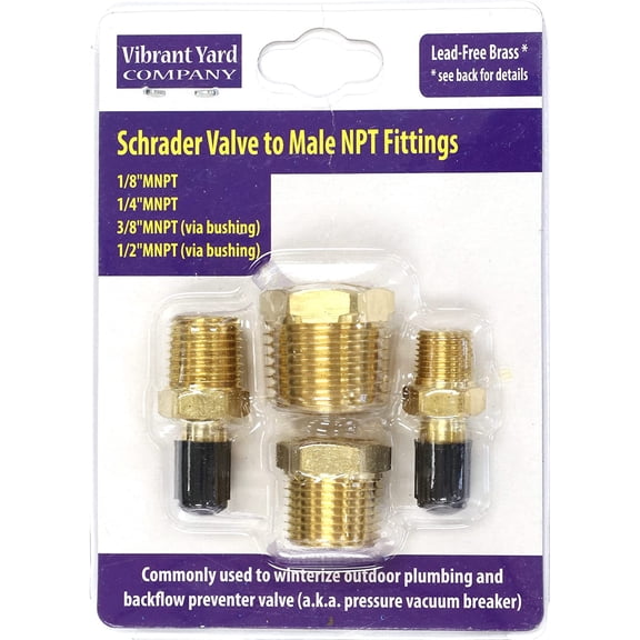 MKEUDQ-Schrader Valve to Male NPT Fittings | Adapters to Winterize Backflow Preventer and Pressure Vacuum Breaker (PVB) for Sprinkler Systems| Blowout Method Using Air Compressor (Lead-Free Brass)
