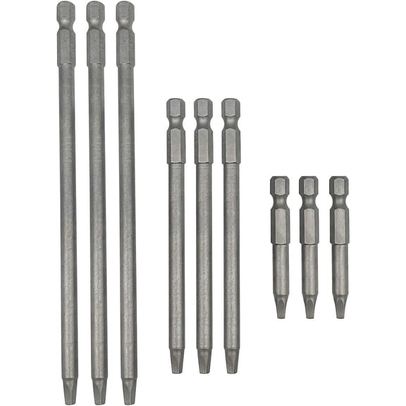 MKEUDQ-Set of 9 Pieces Magnetic SQ2 Square Head Screwdriver Bits 1/4 Inch Hex Shank Square Drive Bit Security Electric Screw Driver Drill Bit for Electric Hand Screwdrivers, 50/100/150mm Length