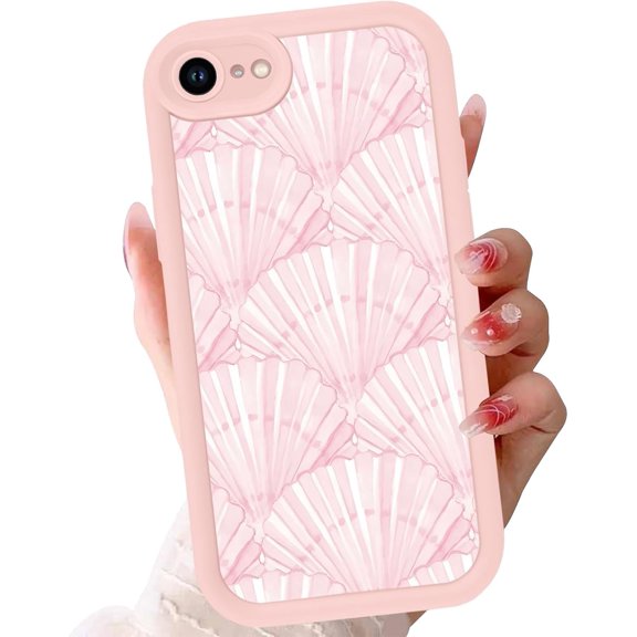 MKEUDQ-Shells Summer Case for iPhone SE 2022/SE 2020/8/7 4.7",Cute Seashells Beach Aesthetic Coastal Girly Trendy Cover,Pink Protective Cases Soft TPU Shockproof Funda for Women Girls SE 2022/2020/8/