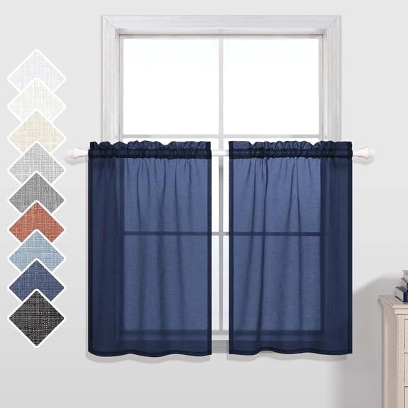 MKEUDQ-Short Curtains 30 Inch Length for Small Window Rod Pocket Semi Sheer Cafe Tier Curtains for Bedroom Navy Blue