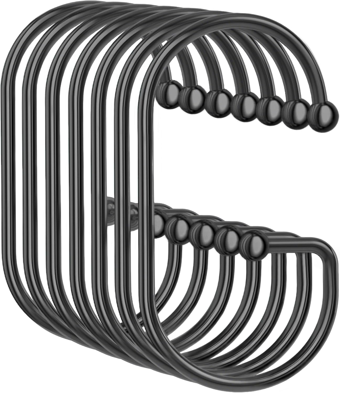 MKEUDQ-Shower Curtain Hooks, 24 Pcs Shower Curtain Rings, Durable G Shape Black Shower Curtain Hooks Rust Proof, Simple Shower Rings for Curtain, Glide Smoothly Shower Hooks for Shower Curtain Rod, B