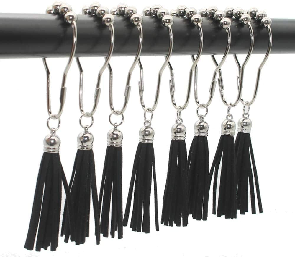 MKEUDQ-Shower Curtain Hooks Rings, 304 Stainless Steel Shower Curtain Rust Resistant Hooks for Bathroom Shower Rods Set of 12 (Black)