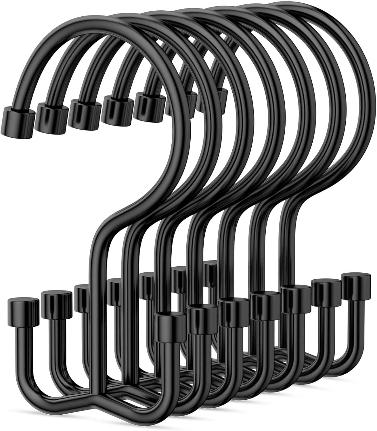 MKEUDQ-Shower Curtain Hooks, Shower Curtain Rings, Durable Rust Proof Black Shower Curtain Hooks, Shower Rings for Curtain, Double Glide Shower Hooks for Shower Curtain, Black, 12 Pack-Cylinders