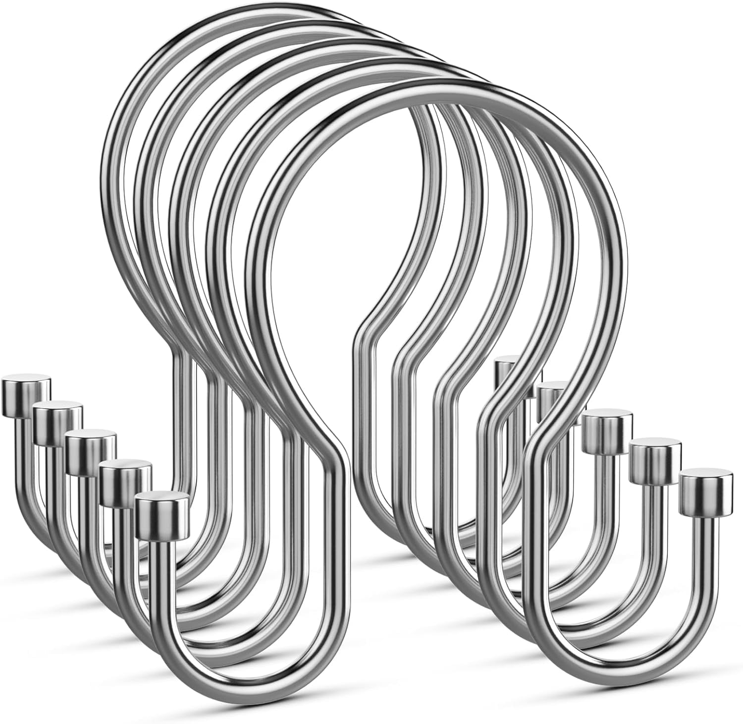 MKEUDQ-Shower Curtain Hooks, Simple Shower Curtain Rings, Sturdy Shower Curtain Hangers, Double Hook Shower Curtain Hooks, Smooth Gliding Metal Shower Hooks for Shower Curtain (Chrome, 24 Pack)