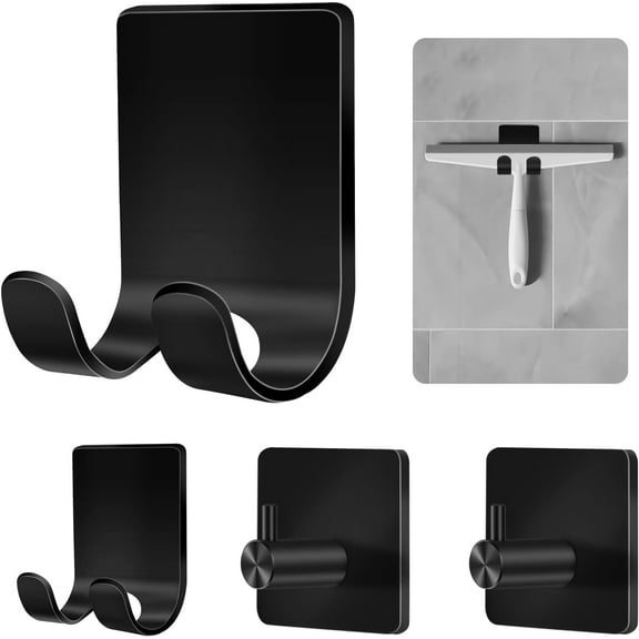 MKEUDQ-Shower Holders for Razors, 2 Pack Squeegee Holder and 2 Pack Razor Holder, Razors Holder for Shower Heavy Duty Waterproof Hook for Squeegee Loofah - Black