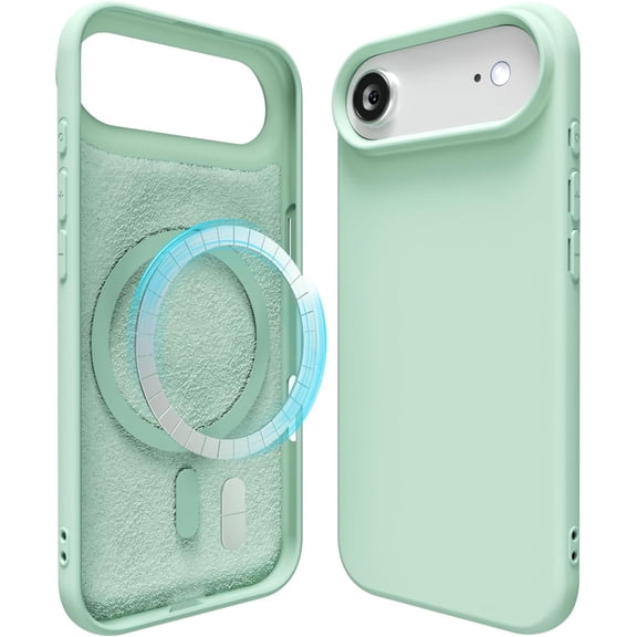 MKEUDQ-Silicone Case for iPhone 17 Air Compatible with Magsafe Magnetic Wireless Charging, Slim Thin Soft Rubber Gel with Magnet, Matte TPU Mag Cover for Women Men, Mint Green