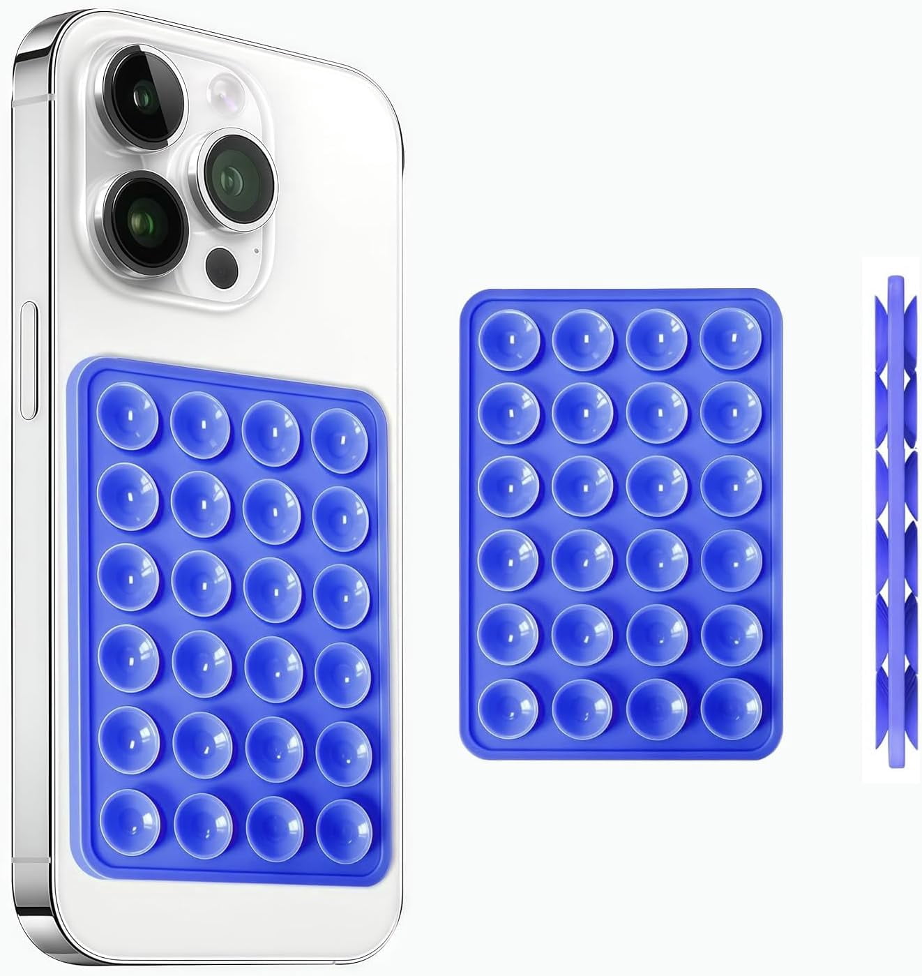 MKEUDQ-Silicone Suction Cup Phone Case Mount Double Sided, Phone Accessories Hands-Free Strong Grip Holder for Selfies and Videos, Silicon Phone Stand for iPhone and Android (Blue)