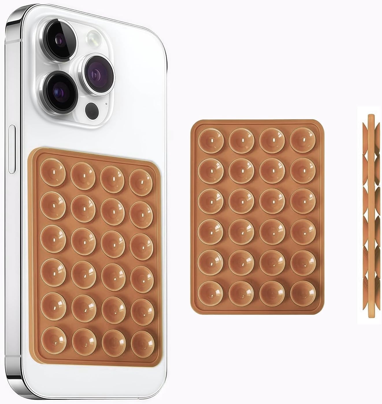 MKEUDQ-Silicone Suction Cup Phone Case Mount Double Sided, Phone Accessories Hands-Free Strong Grip Holder for Selfies and Videos, Silicon Phone Stand for iPhone and Android (Brown)