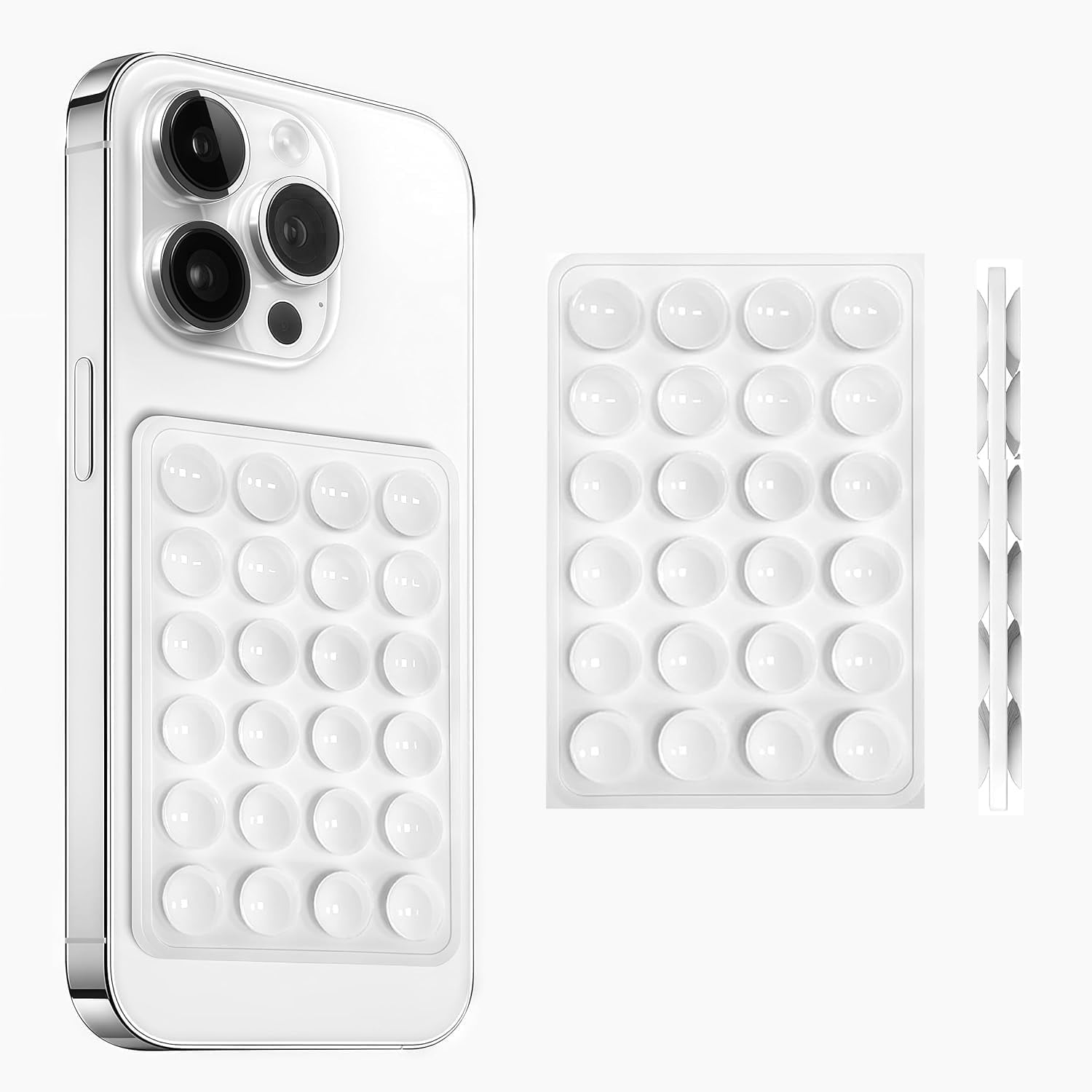 MKEUDQ-Silicone Suction Cup Phone Case Mount Double Sided, Phone Accessories Hands-Free Strong Grip Holder for Selfies and Videos, Silicon Phone Stand for iPhone and Android (Clear)