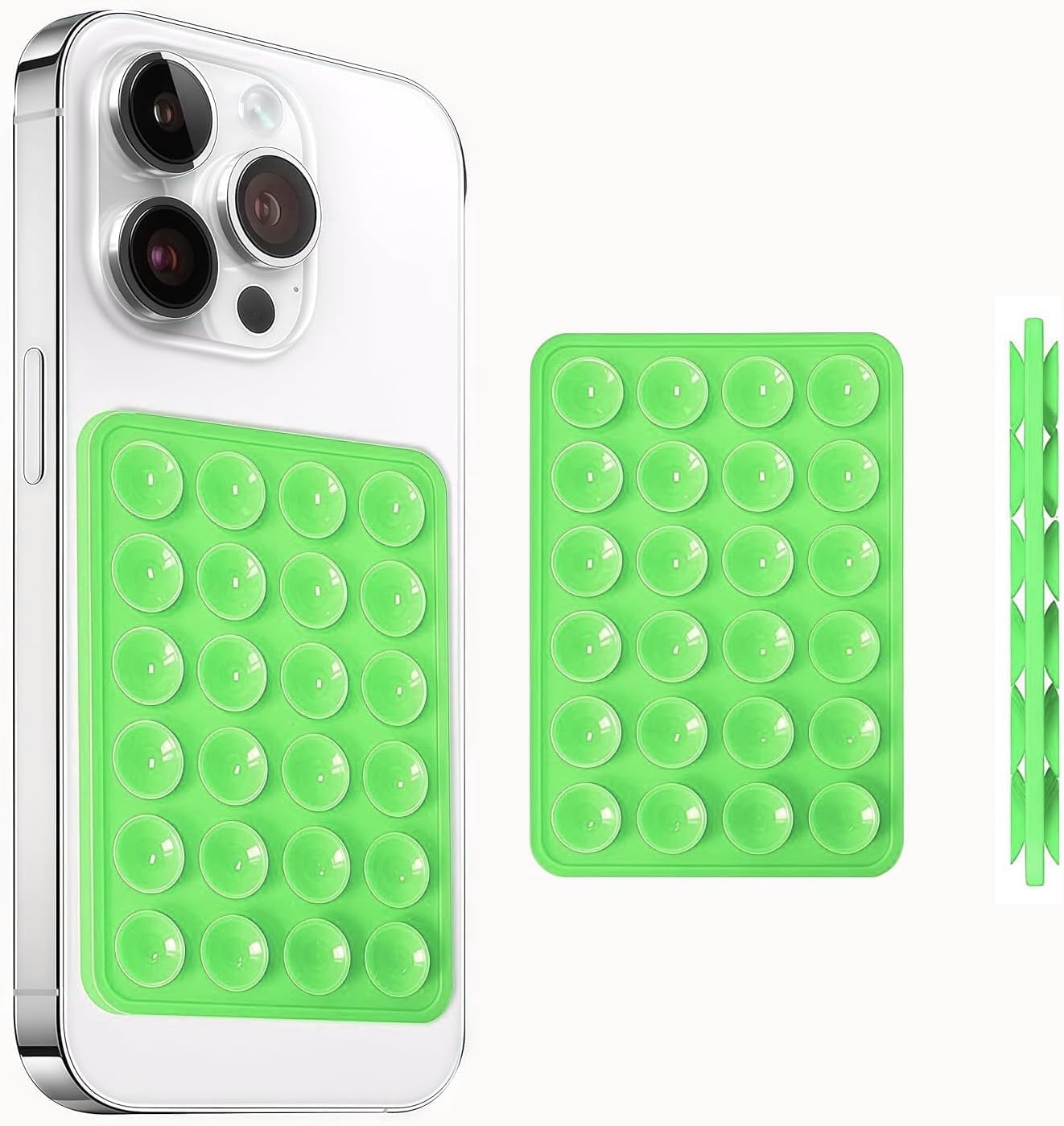 MKEUDQ-Silicone Suction Cup Phone Case Mount Double Sided, Phone Accessories Hands-Free Strong Grip Holder for Selfies and Videos, Silicon Phone Stand for iPhone and Android (Light Green)