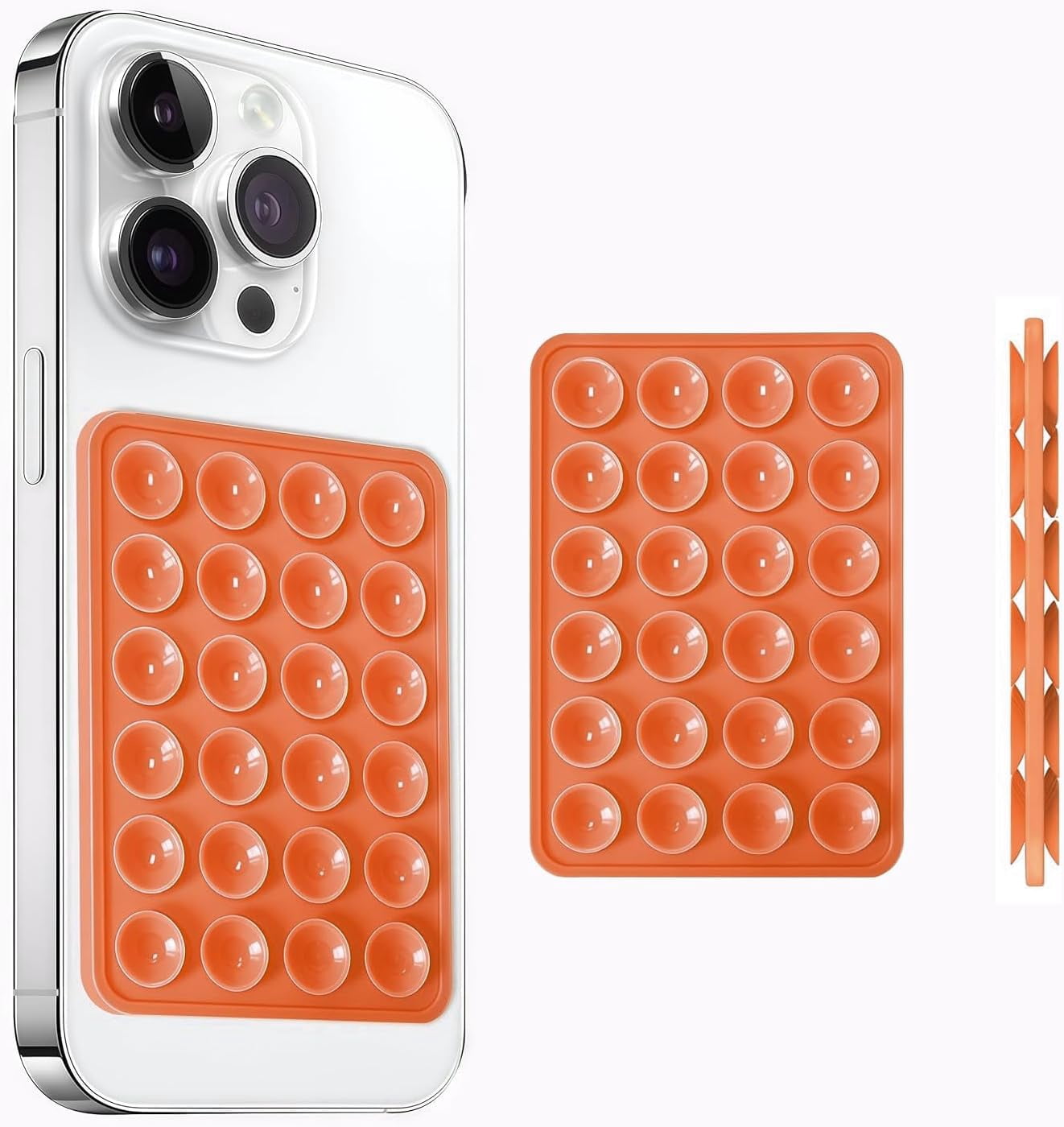 MKEUDQ-Silicone Suction Cup Phone Case Mount Double Sided, Phone Accessories Hands-Free Strong Grip Holder for Selfies and Videos, Silicon Phone Stand for iPhone and Android (Orange)