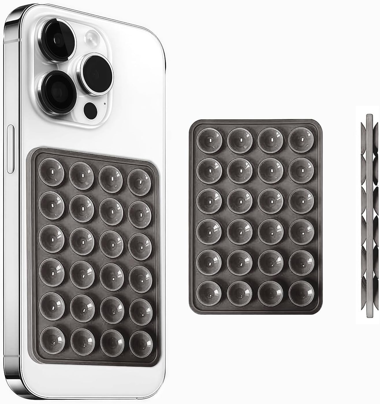 MKEUDQ-Silicone Suction Cup Phone Case Mount Double Sided, Phone Accessories Hands-Free Strong Grip Holder for Selfies and Videos, Silicon Phone Stand for iPhone and Android (Grey)