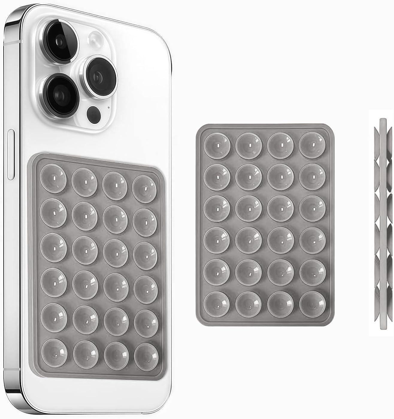 MKEUDQ-Silicone Suction Cup Phone Case Mount Double Sided, Phone Accessories Hands-Free Strong Grip Holder for Selfies and Videos, Silicon Phone Stand for iPhone and Android (Light Grey)