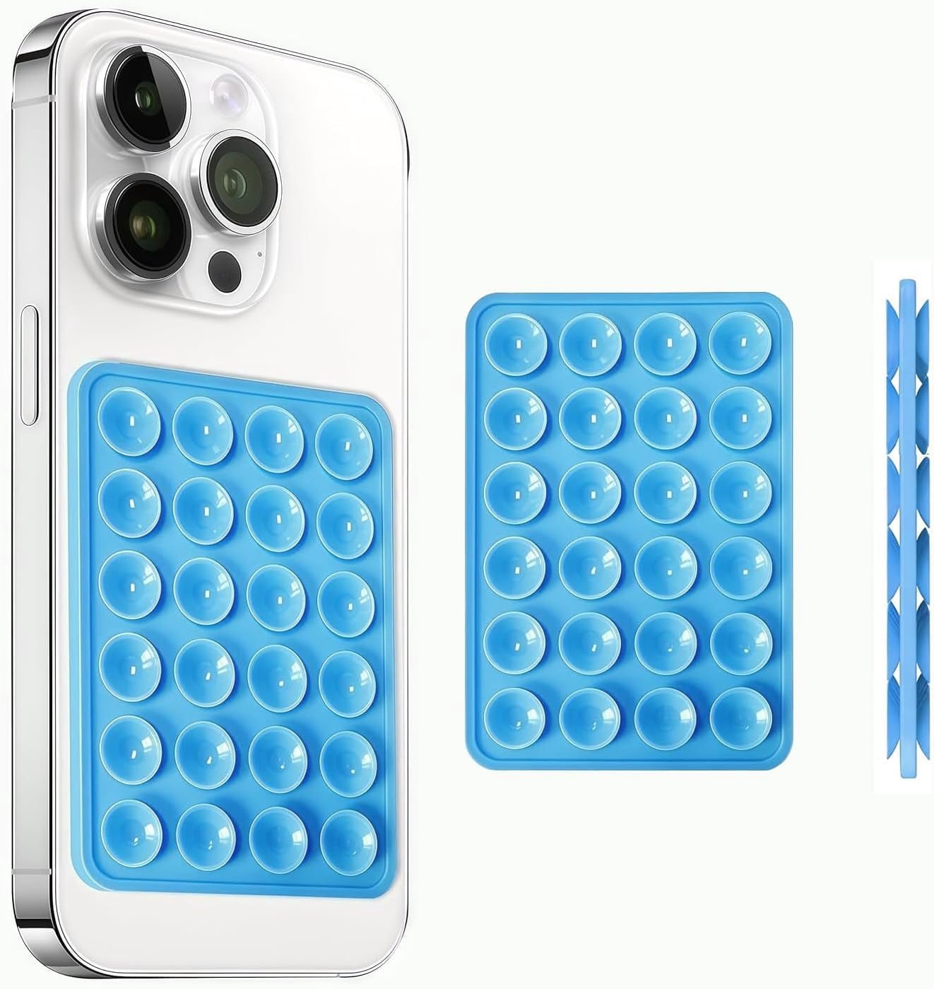 MKEUDQ-Silicone Suction Cup Phone Case Mount Double Sided, Phone Accessories Hands-Free Strong Grip Holder for Selfies and Videos, Silicon Phone Stand for iPhone and Android (Light Blue)