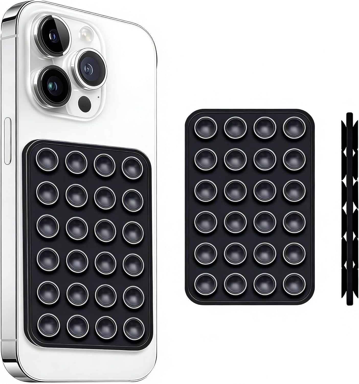 MKEUDQ-Silicone Suction Cup Phone Case Mount Double Sided, Phone Accessories Hands-Free Strong Grip Holder for Selfies and Videos, Silicon Phone Stand for iPhone and Android (Black)