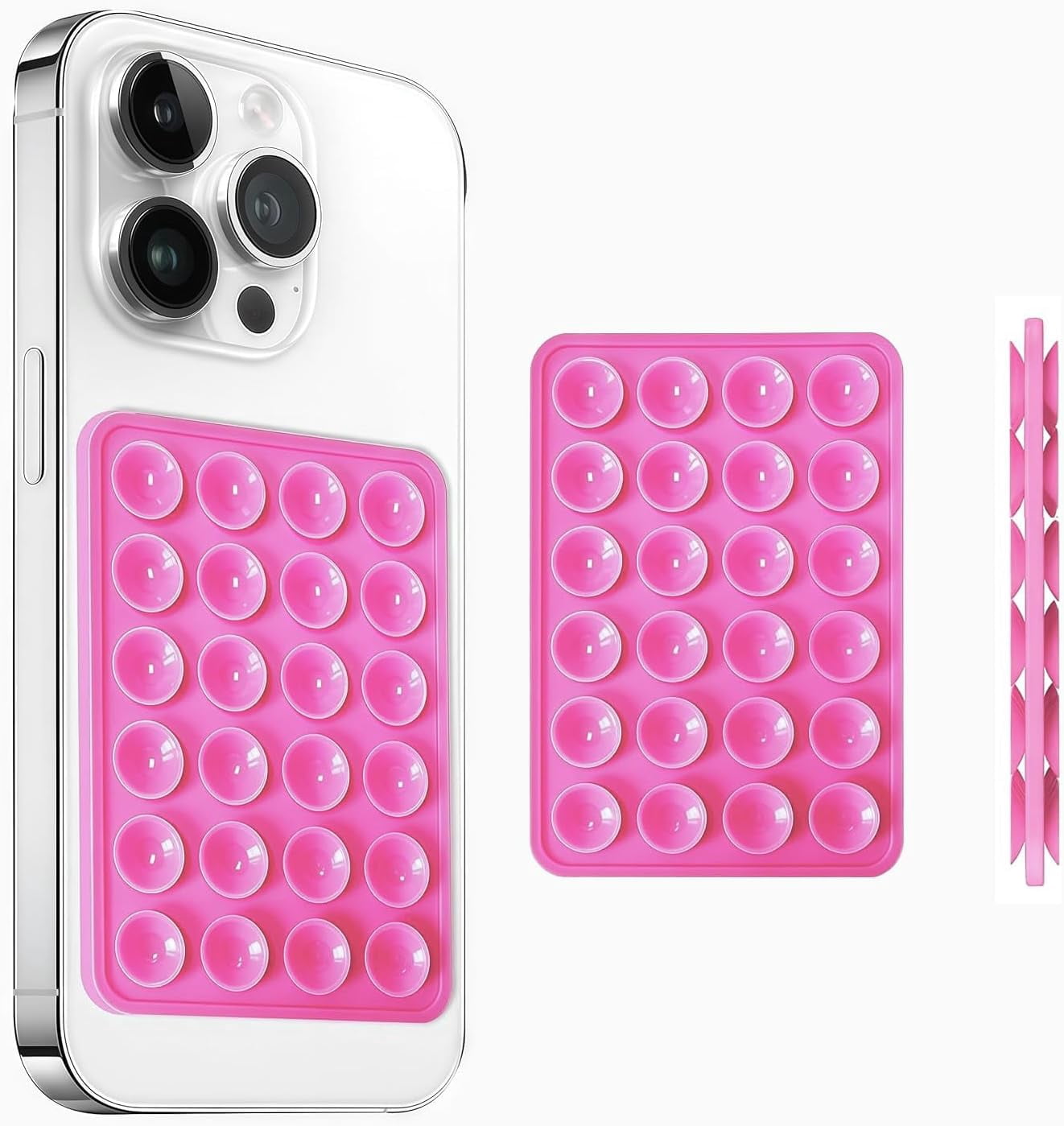 MKEUDQ-Silicone Suction Cup Phone Case Mount Double Sided, Phone Accessories Hands-Free Strong Grip Holder for Selfies and Videos, Silicon Phone Stand for iPhone and Android (Pink)