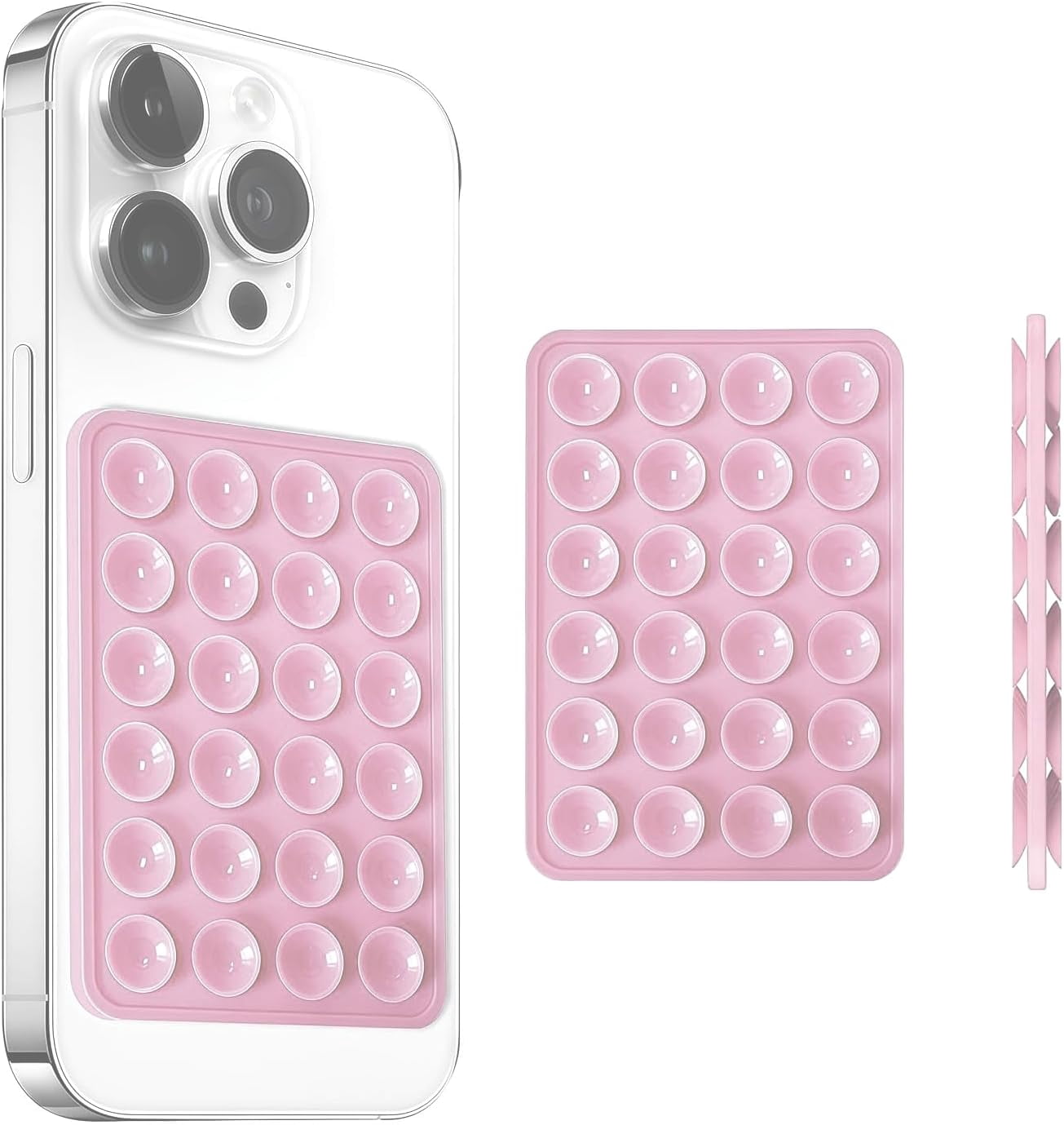MKEUDQ-Silicone Suction Cup Phone Case Mount Double Sided, Phone Accessories Hands-Free Strong Grip Holder for Selfies and Videos, Silicon Phone Stand for iPhone and Android (Light Pink)