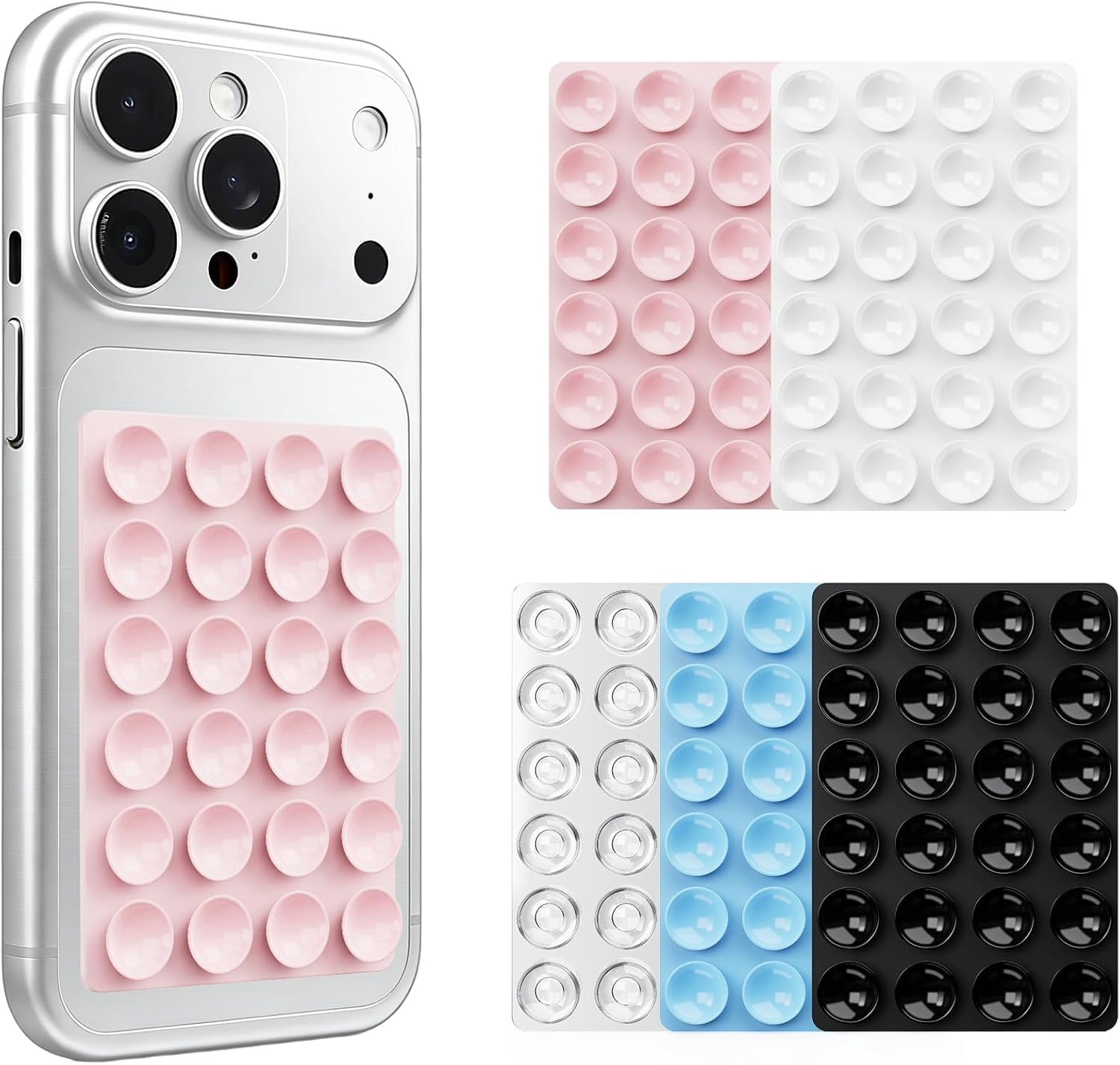 MKEUDQ-Silicone Suction Phone Case Mount, 5 Pack Upgraded Hands-Free Phone Stand Holder Suction Phone Grip for Selfies, Videos, Compatible with iPhone Android Most Phones & Tablets