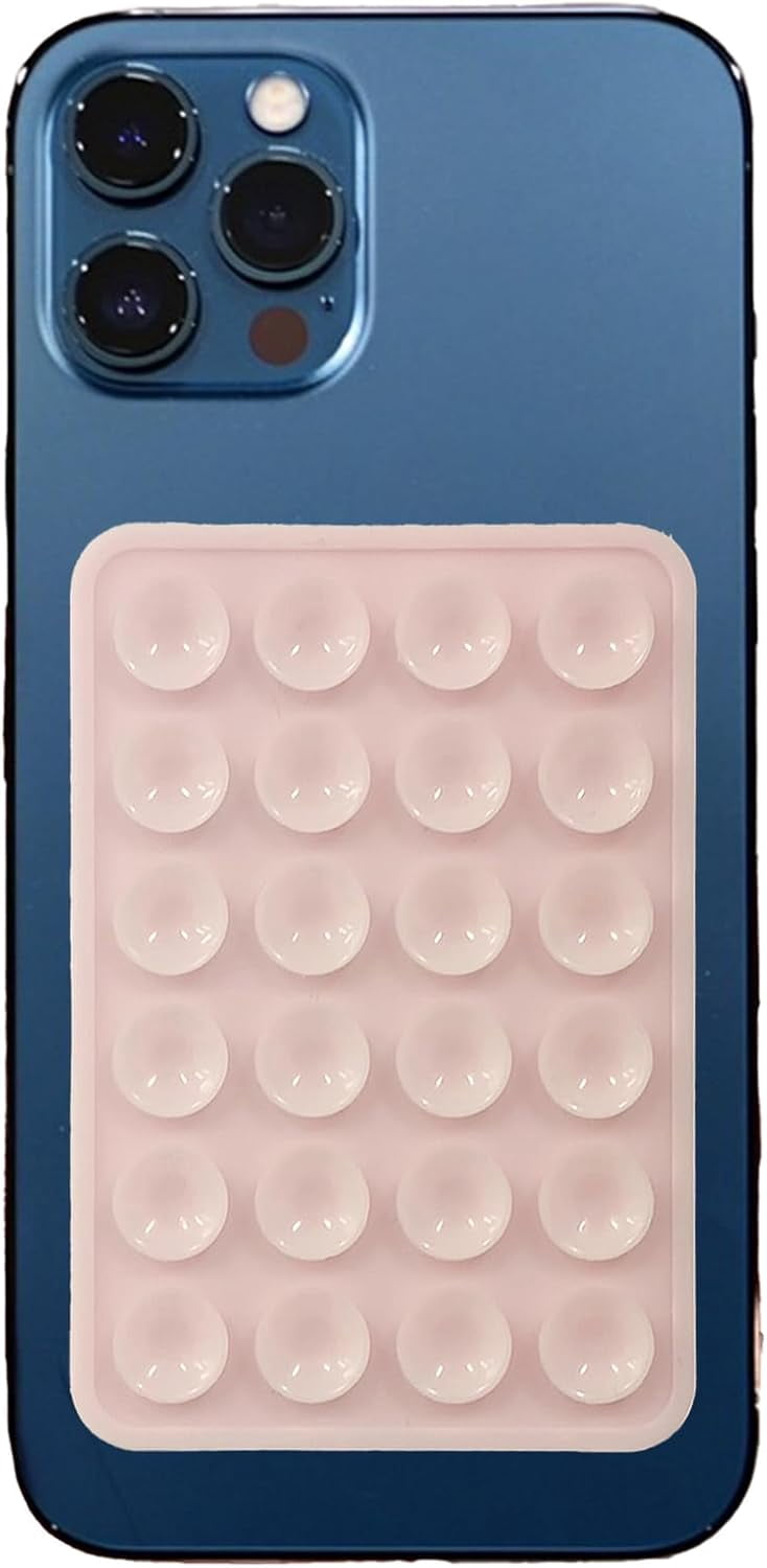 MKEUDQ-Silicone Suction Phone Case Mount,Non Slip Sticky Phone Grip Holder for Selfies and Videos, Hands-Free Strong Grip for iPhone and Android Light Pink