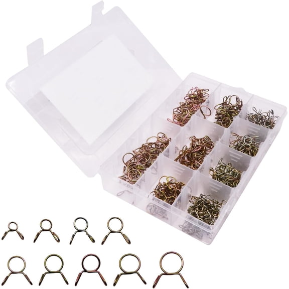 MKEUDQ-Spring Hose Clamps, 330pcs 5-13mm 9 Sizes Fuel Line Hose Water Pipe Air Tubing Spring Clips Clamps Assortment Kit