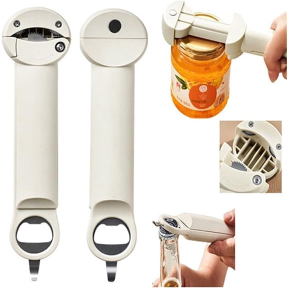 MKEUDQ-Stainless Steel Adjustable Cap Screwer,Multifunctional Retractable Bottle Opener, Magnetic Can Opener, Multi Kitchen Tool for Jelly Jars, Wine, Beer and Other (2PCS-Off White)