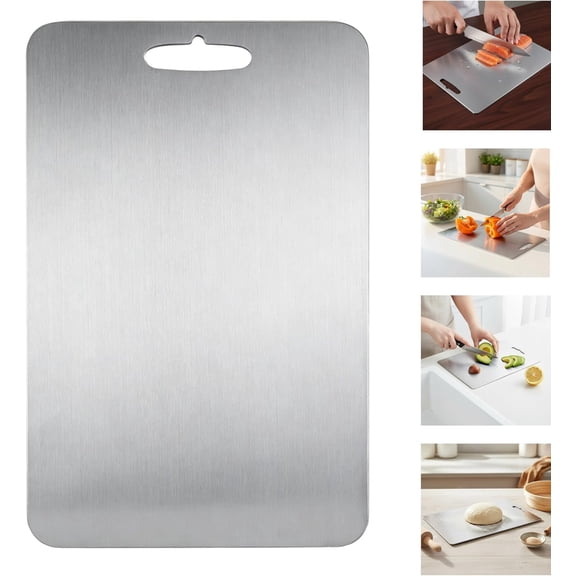 MKEUDQ-Stainless Steel Cutting Board, 304 Food Grade Cutting Boards, Multi-Size, Dual-Sided, Dishwasher Safe Chopping Board for Kitchen Fruit Vegetables (14.2"L x 9.8"W)