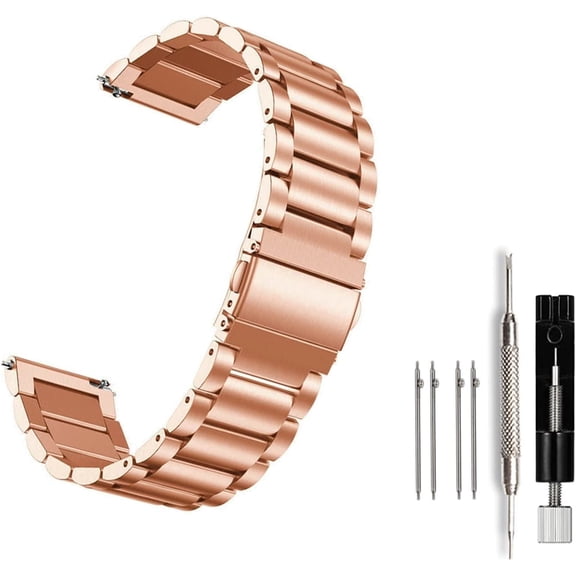 MKEUDQ-Stainless Steel Watch Band Quick Release Replacement Metal Strap 20mm 22mm for Men Women (Rose Gold+Folding Clasp, 22mm)