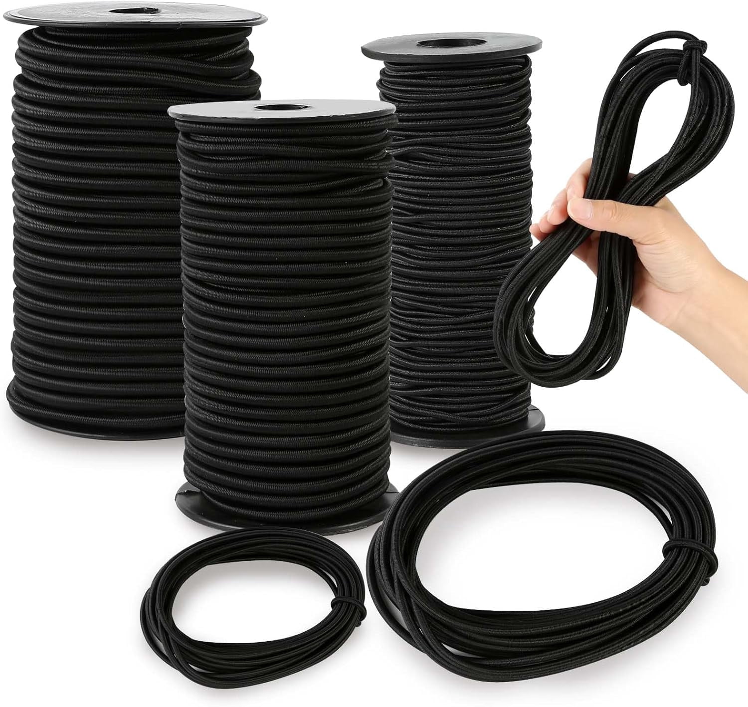 MKEUDQ-Strong and Durable Bungee Cord - 1/4" x 25ft Elastic Cord, Kayak Stretch String Rope, Bungee Shock Cords for Repairing Tent Poles, DIY, Tie Downs, Black
