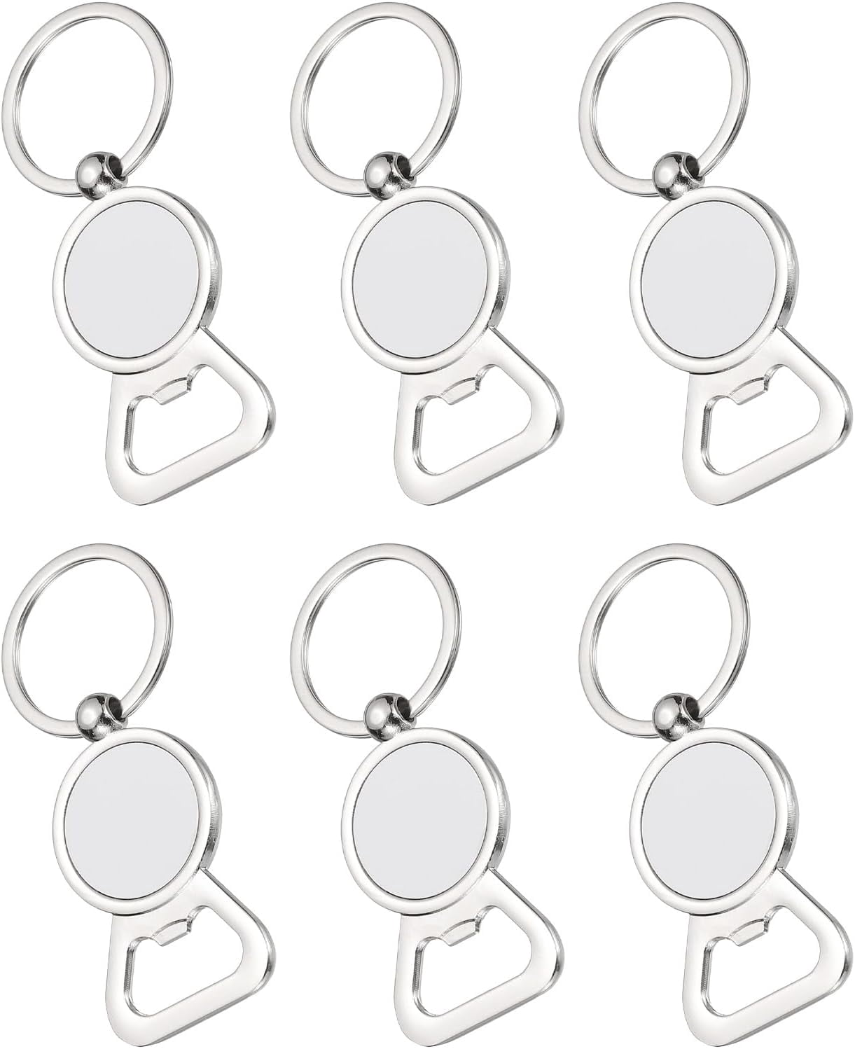 MKEUDQ-Sublimation Blanks Keychains, 6 Pcs Metal Circular Bottle Opener Blank Key Rings Heat Transfer Keychains for DIY Crafts Photo Nameplate Friends Families, Silver Tone, Style 1