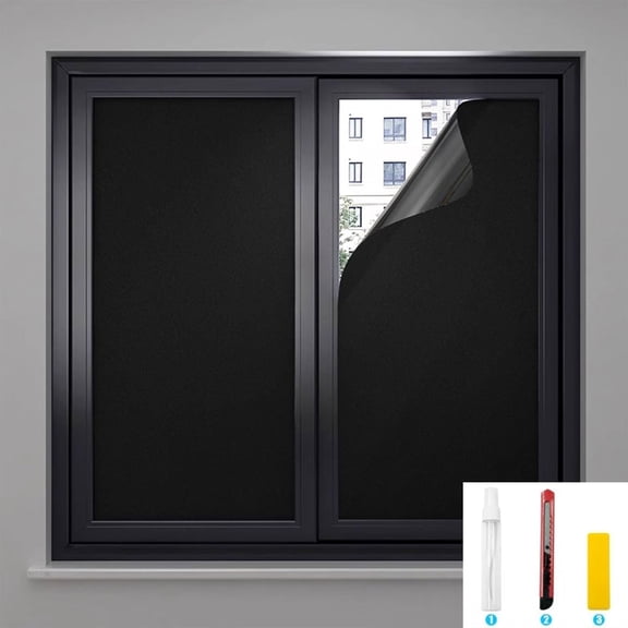 MKEUDQ-Sun Blocking Privacy Cover, Blackout Window Privacy Film Tint for Home Opaque Room Darkening Black Out Window Covers Shades (Black, 15.7" x 118.1")