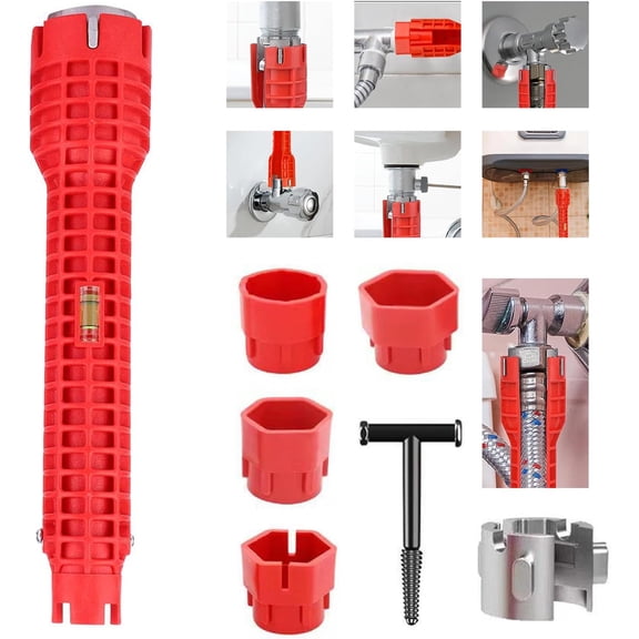 MKEUDQ-Tap Spanner Tool, 12-in-1 Multi-Functional Faucet Wrench, Comfortable Grip, Anti-Slip, for Sink, Bathroom & Kitchen Plumbing, Faucet Installation, Plumbing Repair Kita