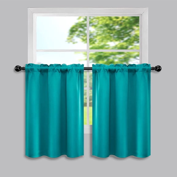 MKEUDQ-Teal Cafe Curtains 30 Inches Long for Kitchen Windows Set of 2 Panels Privacy Small Short Bathroom Window Curtains 34x30 Inch Length
