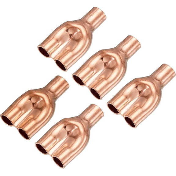 MKEUDQ-Tee Y Type Copper Fitting Welding Joint Split Union Intersection 6.35mm or 1/4 Inch ID for HVAC, Air Conditioning Refrigeration System, Pack of 5