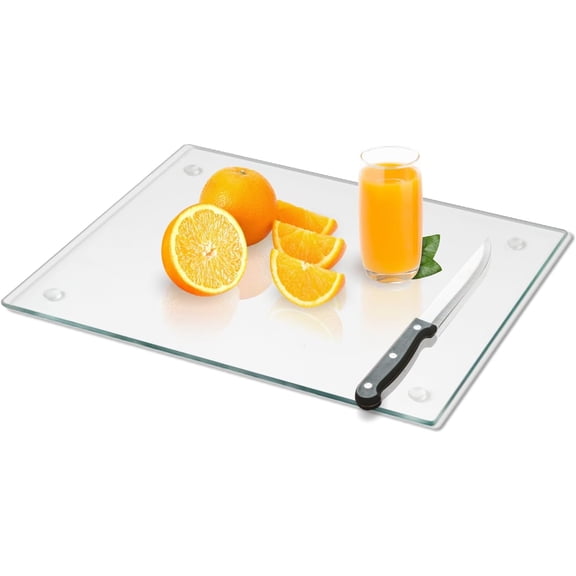 MKEUDQ-Tempered Glass Cutting Board for Kitchen, Clear Glass Board for Countertop, with Non-Slip Feet, Heat Resistant, Extra Large Size 18x24" 1Pcs
