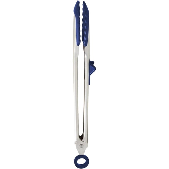 MKEUDQ-Tip Top Tongs, Easy-Grip Kitchen Tongs for Cooking With Silicone Tips, Easy Locking Mechanism, Cooking Utensil With Resting Foot, Heat-Resistant & BPA-Free Silicone Tips, Deep Indigo