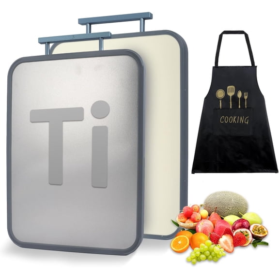MKEUDQ-Titanium 2in1 Cutting Boards for Kitchen, Large Double Sided Food-Grade Composite Titanium and Wheat Straw PP Dishwasher Safe Chopping Board for Meat, Fruit, Vegetable (15" X 11")