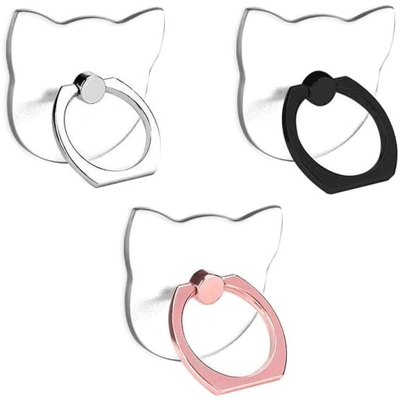 MKEUDQ-Transparent Cat Cell Phone Ring Holder Kickstand,360 Rotation Clear Cat Cell Phone Finger Ring Grip Stand for Phones,Pad