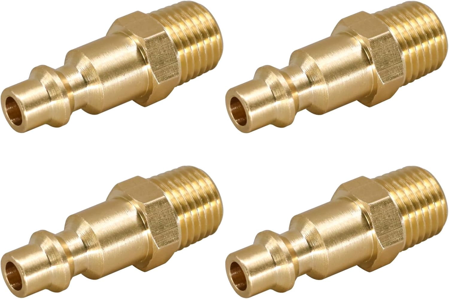 MKEUDQ-Type D Air Plug 1/4 NPT Brass Air Hose Fitting, Industrial Quick Connect Plug Adapter for Air Compressor, Pneumatic Tools And Hose Coupler, 4 PCS