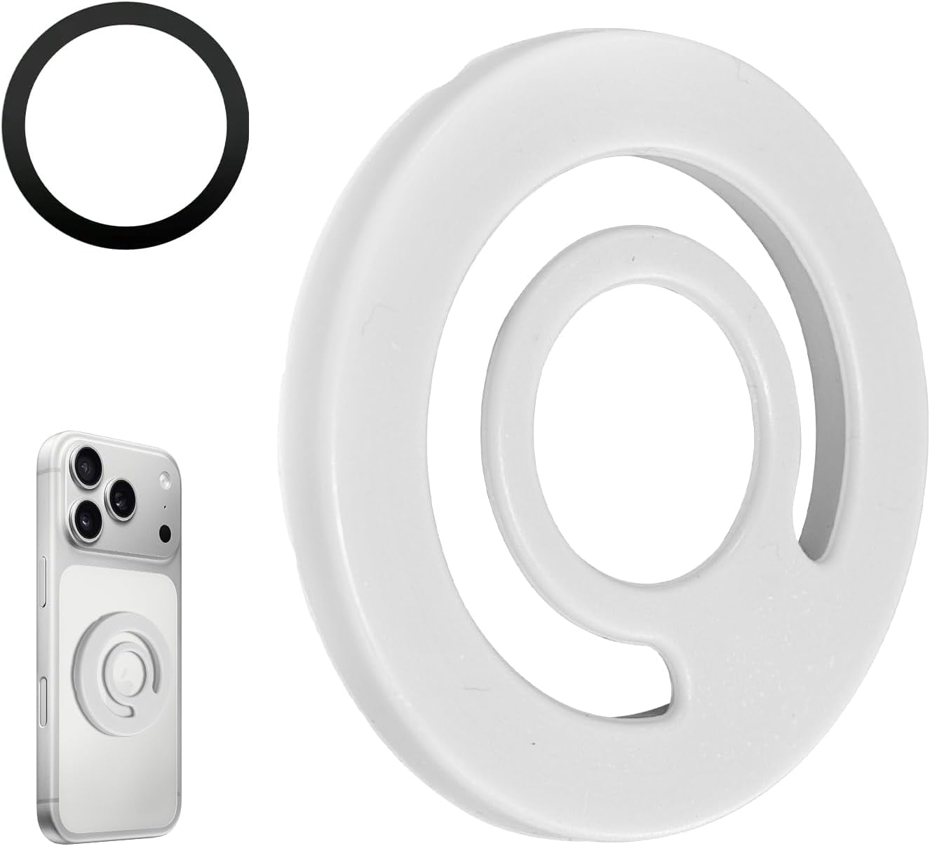 MKEUDQ-Ultra-Thin Double Side Magnetic Silicone Comfy Ring Grip Phone Holder with Enhanced Magnetic Ring for Phone Case,Compatible with All Smartphones Android, Samsung etc (White)